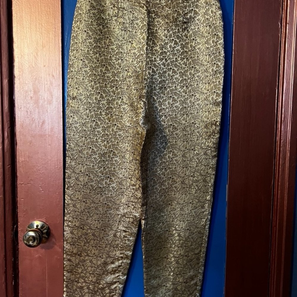 Silky, Sexy, Side Zipper Gold Print Fashion Slacks